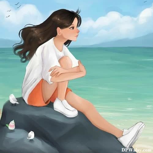 a girl sitting on a rock looking out at the ocean alone attitude dp 