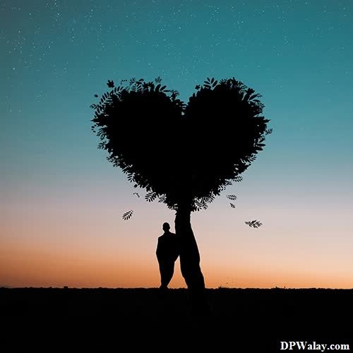 alone whatsapp dp - a silhouette of a couple holding a heart shaped tree