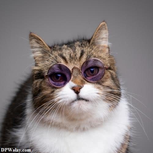 a cat with purple glasses on it's face