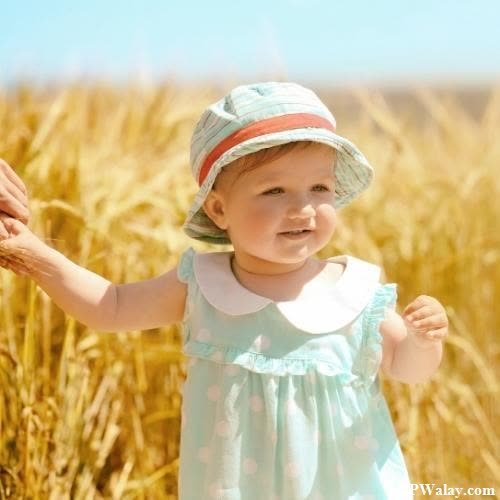 a baby girl in a field of wheat