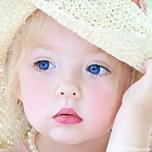 a painting of a little girl with a hat cute baby girl pic for dp