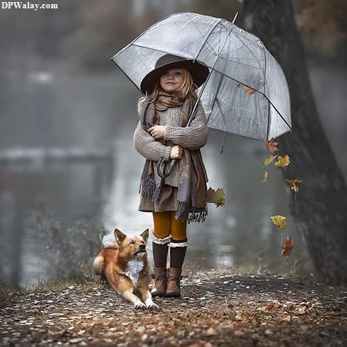 a little girl holding an umbrella and a dog cute dp for whatsapp profile