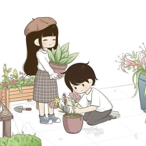 a woman and a child are planting flowers 