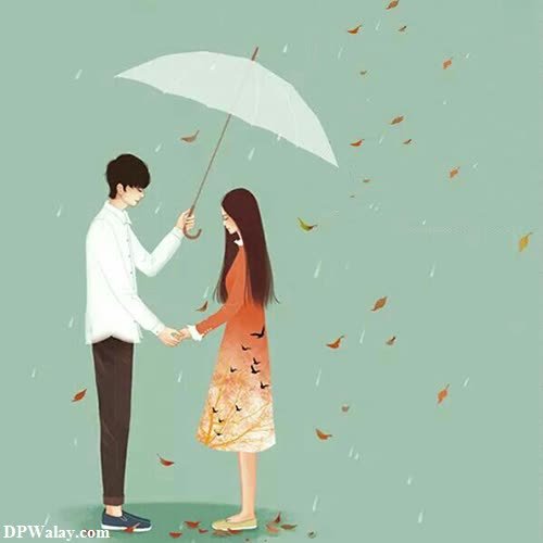 a couple holding an umbrella in the rain cute nice whatsapp dp 