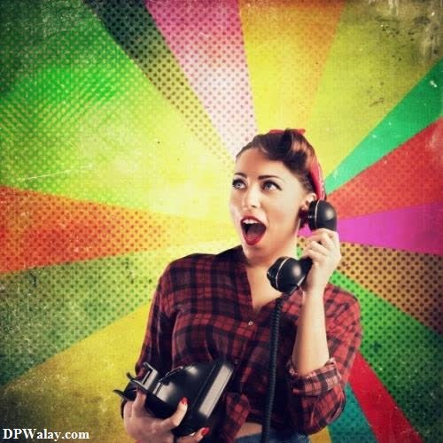 a woman talking on the phone with a colorful background dp whatsapp photo