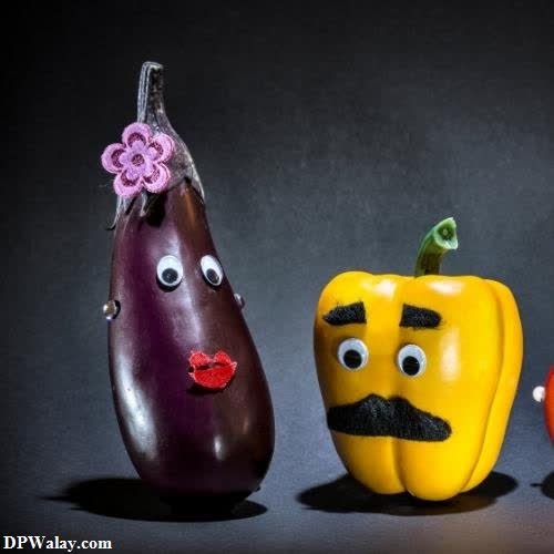 three different colored peppers with faces and mustaches