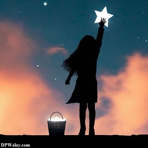 a girl holding a star in the sky