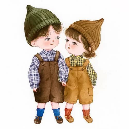 cute whatsapp dp - two little boys in hats and overalls