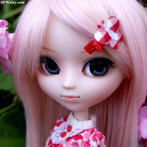 barbie doll DP - a doll with pink hair and a flower in her hair