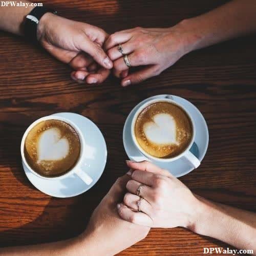 heart dp for whatsapp - two people holding hands over a cup of coffee