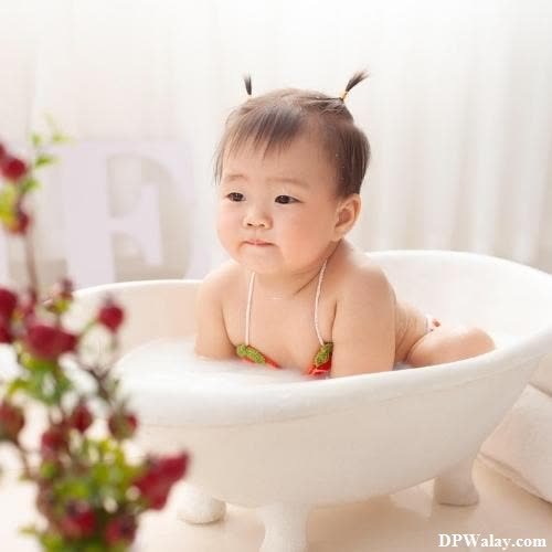 a baby sitting in a bathtub with flowers best cute dp 