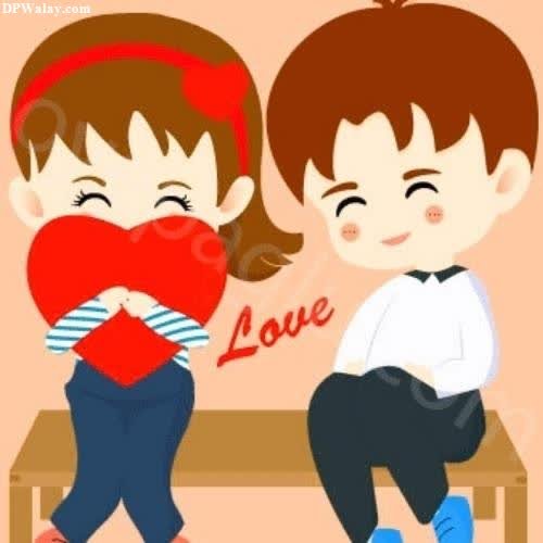 two children sitting on a bench with a heart cartoon dp whatsapp
