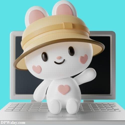 a small white cat sitting on top of a laptop 