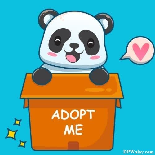 a panda bear sitting in a box with the words adopt me 