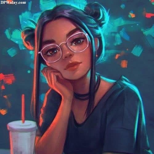 a girl with glasses and a drink