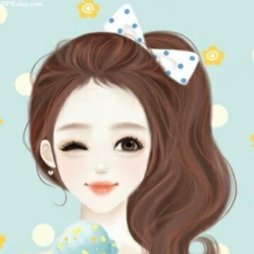cartoon dp for whatsapp - a girl with long brown hair and a bow
