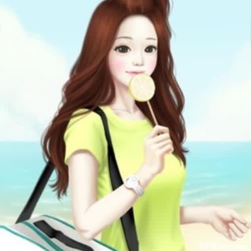 a girl with long red hair and a green shirt is eating a lo