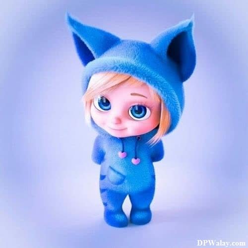 a little girl in a blue cat costume cartoon photos for whatsapp dp 