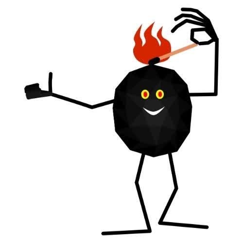 a cartoon character with a fire on his head