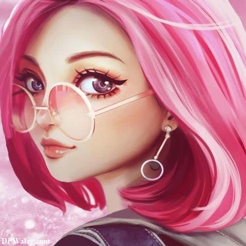 a girl with pink hair and glasses comic dp for whatsapp 