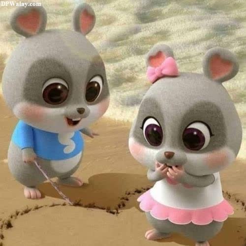 cartoon dp for whatsapp - two little mice are standing on the beach