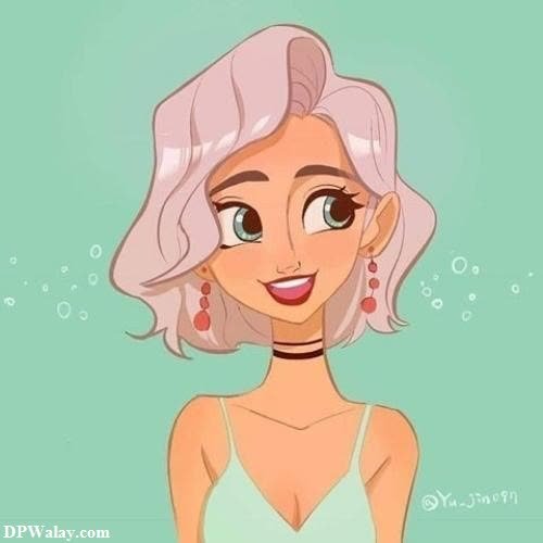 a girl with pink hair and a green dress 