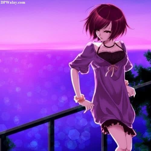 a girl in a dress standing on a balcony cute cartoon images for dp