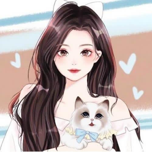 cartoon dp for whatsapp - a girl with long hair holding a cat