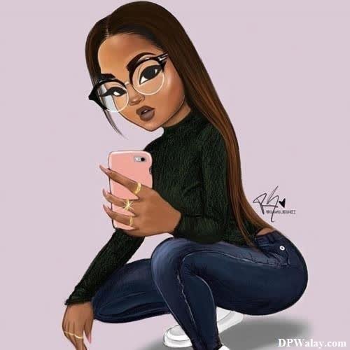 cartoon dp for whatsapp - a woman sitting on the ground with her phone