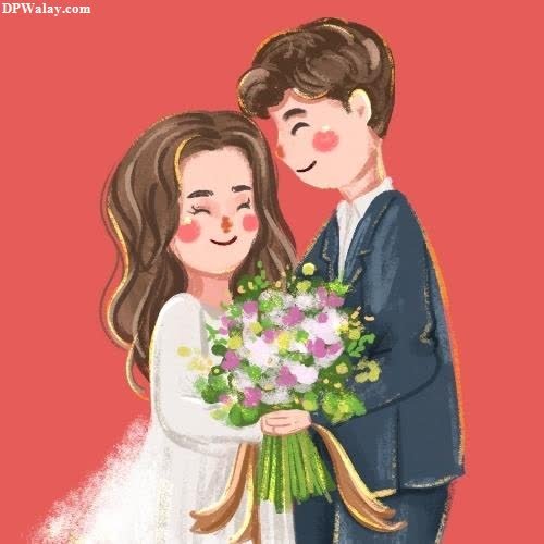a couple holding flowers and smiling 