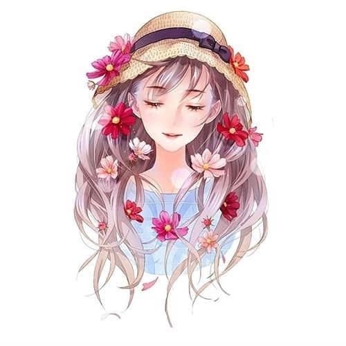 cartoon dp for whatsapp - a girl with long hair and a hat-jS5C