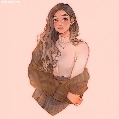 a girl with long hair and a sweater cute cartoon whatsapp dp