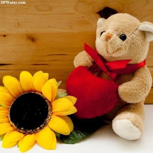 a teddy bear with a heart and sunflower cute do