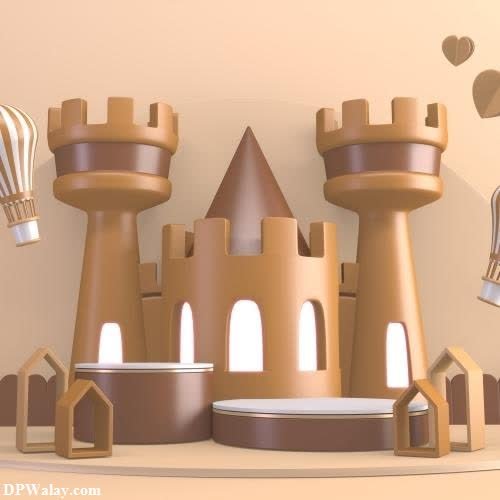 a castle with balloons and a balloon
