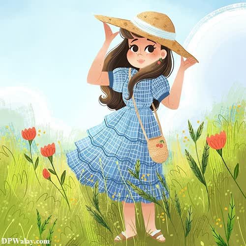 a girl in a field with flowers and a hat cute images for dp