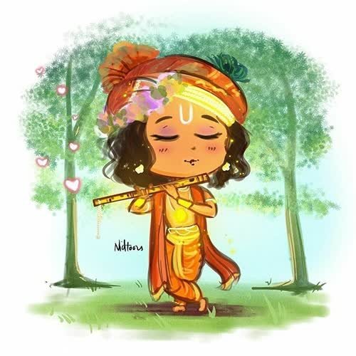 a little girl in a yellow outfit and headband holding a stick cute krishna dp for whatsapp