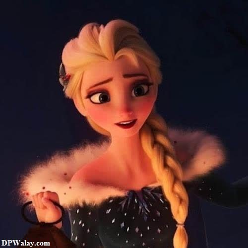a frozen queen in a dress with a long braid dp cartoon for whatsapp 