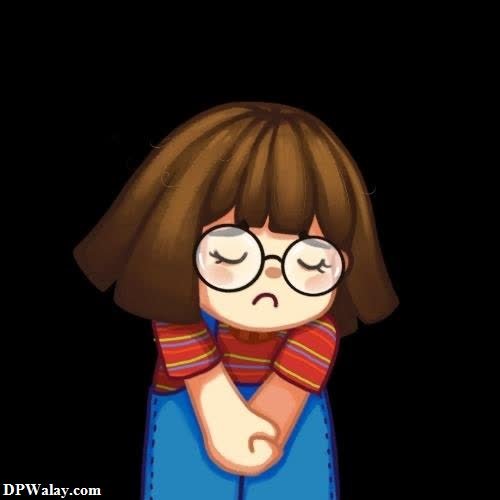sad dp emoji - a girl with glasses and a scarf