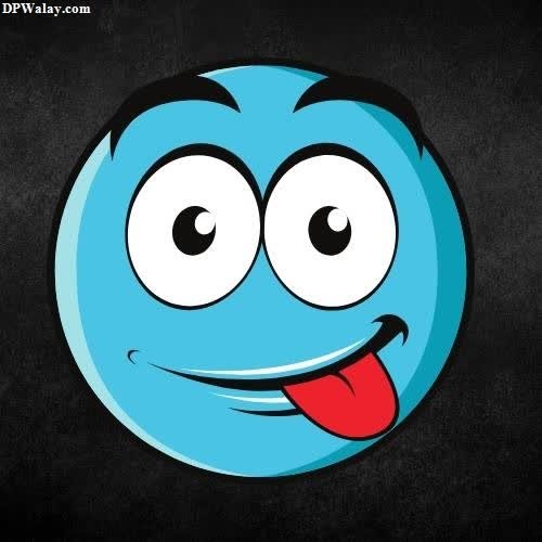 emoji dp - a blue smiley face with a tongue sticking out