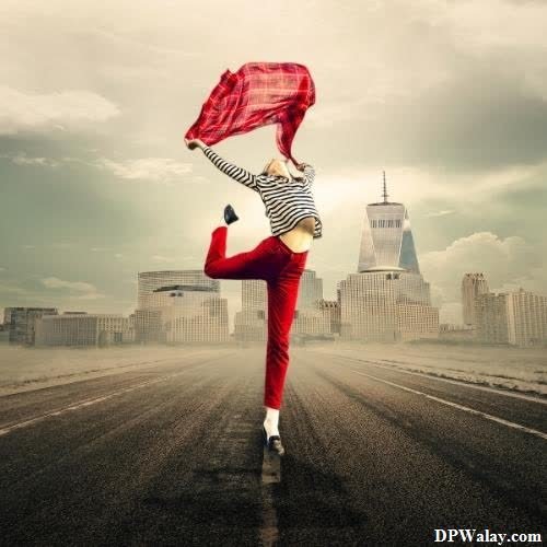 a woman in red pants and a striped shirt is dancing on the road girls dp pinterest 