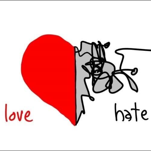 a drawing of a heart with the word love hate