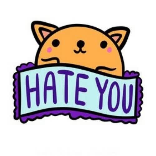 a cat with a banner that says hate you hate love dp for whatsapp
