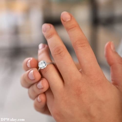 a woman's hand holding a diamond ring 