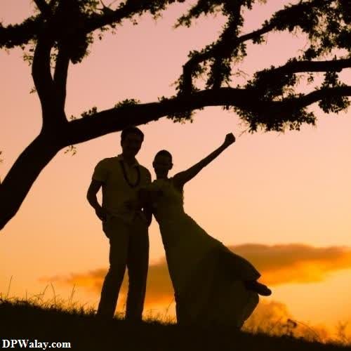 love dp for instagram - a bride and groom are silhouetted against a tree at sunset