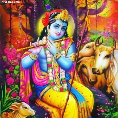 lord krishna and cows in the forest images by DPwalay