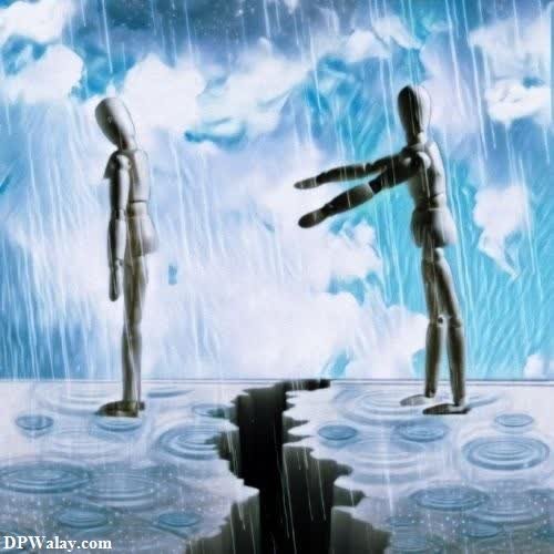 two robots standing in the rain with their arms outstretched