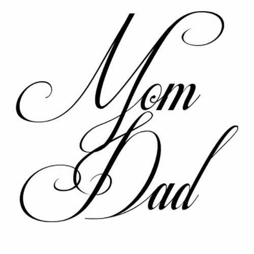 the word mom dad in black ink on a white background 
