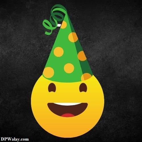 a yellow smiley face wearing a green party hat mood off dp emoji 