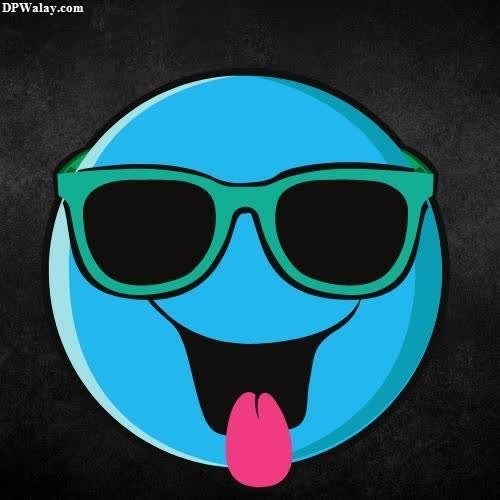 a blue smiley face with sunglasses and tongue sticking out mood off emoji 