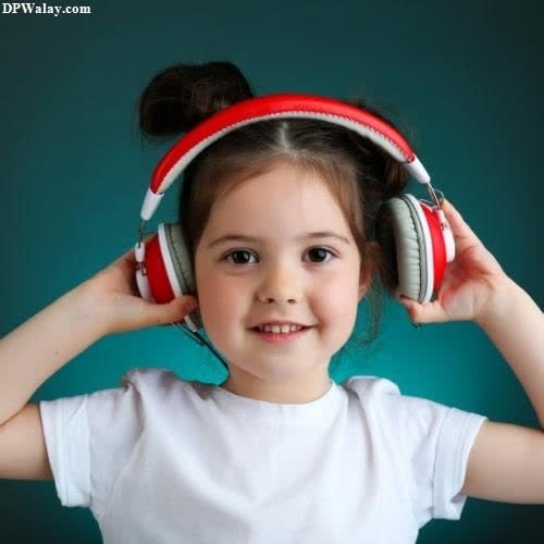 a little girl wearing headphones and listening 